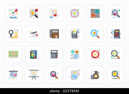 Comprehensive toolkit of 24 vector icons themed around Financial Analysis, developed in Flat with 256x256 Detail Enhanced precision for versatile desi Stock Vector