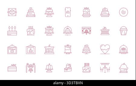 Discover a set of 28 Thin Line vector icons crafted for the Cake theme, featuring 64x64 Pixel Optimized designs ideal for modern UI/UX projects. Stock Vector