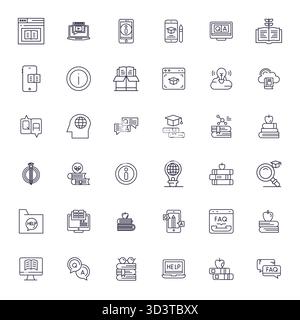 Contemporary collection of 36 vector icons representing Knowledge Base in Bold Line aesthetic, featuring 256x256 Pixel Optimized resolution for modern Stock Vector