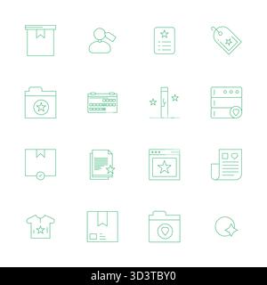 This collection features 16 Thin Line Pixel Optimized vector icons tailored to the Marked theme, optimized in High Resolution format for digital desig Stock Vector