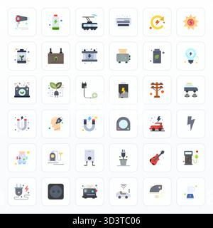 Advanced collection of 36 Pixel Optimized vector icons inspired by Electric, crafted in Flat with Retina Ready optimization for superior visual perfor Stock Vector