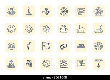 Artfully designed 24 Regular Bold Outline Pixel Optimized vector icons for Machinery, delivered in 128x128 format for consistent visual excellence. Stock Vector