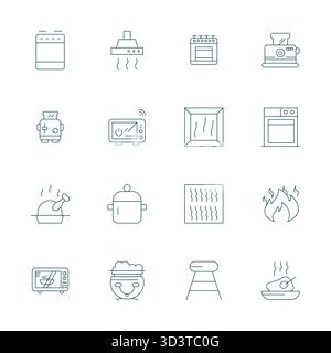 High-performance collection of 16 Thin Line vector icons for Oven, engineered with High Resolution Detail Enhanced resolution for optimal user interfa Stock Vector