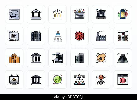 Ultimate collection of 24 vector icons representing Structure in Filled Line aesthetic, optimized with 128x128 PIXEL Perfect resolution for maximum im Stock Vector