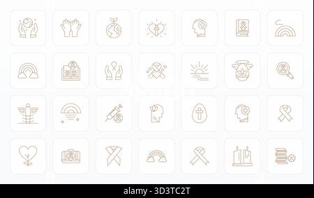 Industry-leading pack of 28 Thin Line Editable vector icons for Hope, sized at 256x256 for optimal rendering and user interface excellence. Stock Vector