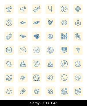 Artfully designed 42 Regular Bold Outline Grid Fitted vector icons for Universe, delivered in 128x128 format for consistent visual excellence. Stock Vector