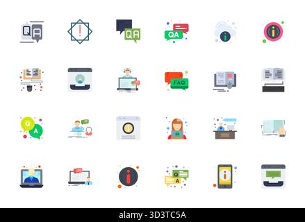 Complete package of 24 vector icons themed around Help Center, showcasing Flat design in High Resolution Pixel Aligned quality for modern interfaces. Stock Vector
