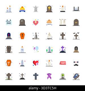 Exceptional collection of 36 Flat vector icons for Memorial, delivered in High Resolution Editable resolution for unparalleled visual excellence and u Stock Vector
