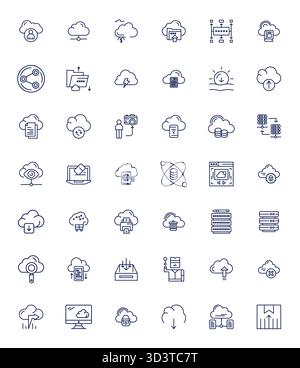 Thoughtfully designed 42 vector icons themed around Cloud Storage, crafted in Bold Line with 128x128 Editable precision for contemporary design needs. Stock Vector