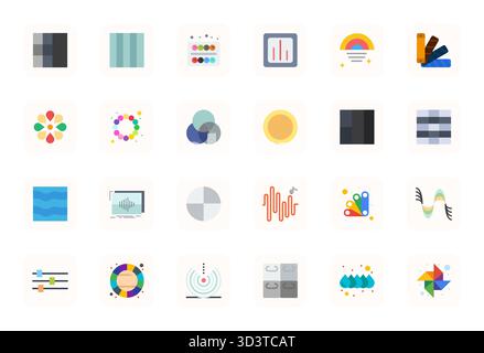 This Spectrum vector icon pack includes 24 Flat designs in Retina Ready Display Perfect format, perfect for enhancing digital interfaces. Stock Vector