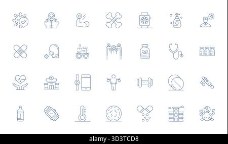 Explore 28 Thin Line PIXEL Perfect vector icons in 64x64 resolution inspired by Health. Perfect for web and app interfaces. Stock Vector