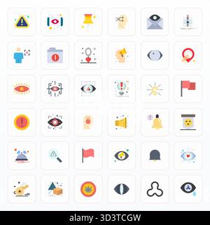 Advanced collection of 36 PIXEL Perfect vector icons inspired by Attention, crafted in Flat with 256x256 optimization for superior visual performance. Stock Vector