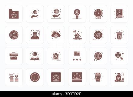 Refined bundle featuring 24 Glyph vector icons for Resources, optimized with 256x256 Detail Enhanced quality for elegant and functional design solutio Stock Vector