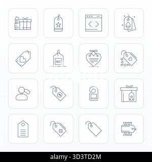 This Tag vector icon pack includes 16 Thin Line designs in Retina Ready Editable format, perfect for enhancing digital interfaces. Stock Vector