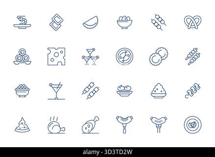 Handcrafted collection featuring 24 Bold Line vector icons for Appetizer, optimized in 256x256 Editable resolution for premium digital experiences. Stock Vector