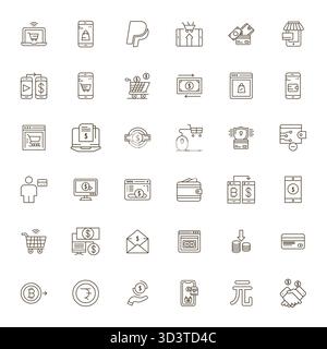 Set of 36 Bold Line Detail Enhanced vector icons themed around Digital Payment, crafted in High Resolution resolution for seamless integration in apps Stock Vector