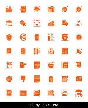 Contemporary collection of 42 vector icons representing Compliance in Filled aesthetic, featuring 128x128 Editable resolution for modern application d Stock Vector