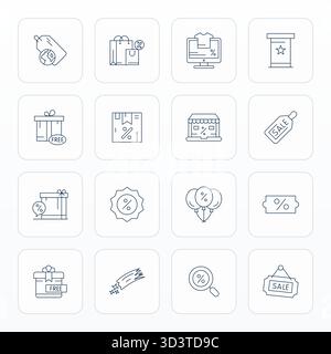 Artfully designed 16 Thin Line Editable vector icons for Offer, delivered in Retina Ready format for consistent visual excellence. Stock Vector