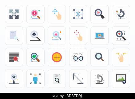 Discover a set of 24 Flat vector icons crafted for the Magnify theme, featuring Retina Ready Editable designs ideal for modern UI/UX projects. Stock Vector