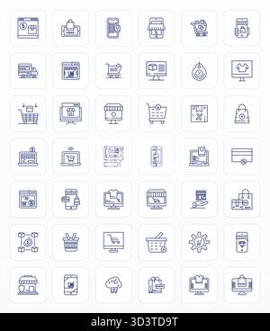 Curated pack of 42 Retina Ready vector icons in Bold Line design, centered around Online Store concepts with Grid Fitted clarity. Stock Vector