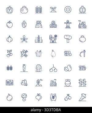 Complete package of 42 vector icons themed around Harvest, showcasing Bold Line design in High Resolution Editable quality for modern interfaces. Stock Vector