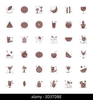 A dynamic set of 36 vector icons in Filled, tailored for Tropical with 256x256 Pixel Aligned quality suited for digital products. Stock Vector