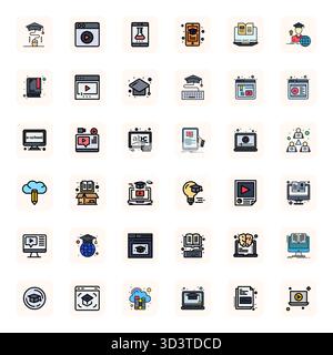 Thoughtfully designed 36 vector icons themed around Online Learning, crafted in LineFilled with 256x256 Display Perfect precision for contemporary des Stock Vector