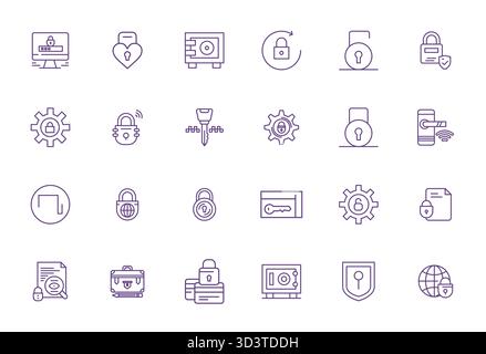 This collection features 24 Bold Line Detail Enhanced vector icons tailored to the Lock theme, optimized in 64x64 format for digital design. Stock Vector