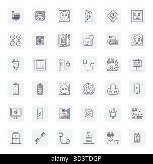 Innovative pack of 36 vector icons themed around Power Supply, showcasing Regular Bold Outline design in Retina Ready Pixel Aligned format for modern Stock Vector