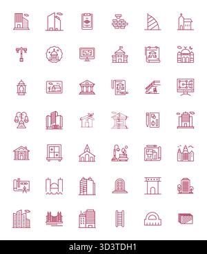 Meticulously crafted 42 Bold Line vector icons for Architecture, delivered in 256x256 Editable quality for uncompromising design standards. Stock Vector