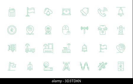 Masterfully created 28 vector icons representing Signal in Thin Line design, featuring 64x64 Pixel Aligned resolution for exceptional visual quality. Stock Vector