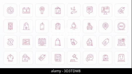A dynamic set of 32 vector icons in Thin Line, tailored for Sale with 128x128 PIXEL Perfect quality suited for digital products. Stock Vector