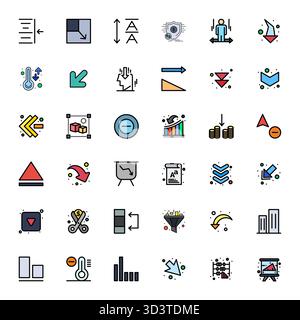 Curated pack of 36 64x64 vector icons in Line Filled design, centered around Decrease concepts with Detail Enhanced clarity. Stock Vector