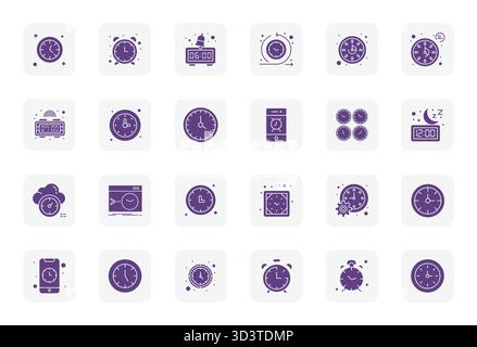 Contemporary collection of 24 vector icons representing Digital Clock in Filled aesthetic, featuring Retina Ready Display Perfect resolution for moder Stock Vector