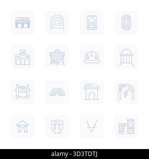 Collection of 16 Thin Outline Pixel Aligned vector icons for Arch, designed in High Resolution format for clarity and versatility. Stock Vector