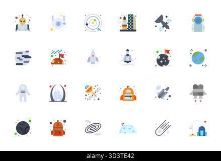 Comprehensive bundle featuring 24 vector icons in Flat design for Space Travel, delivered in crisp High Resolution PIXEL Perfect quality. Stock Vector