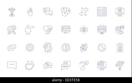 Explore 28 Thin Line Pixel Optimized vector icons in 256x256 resolution inspired by Feedback. Perfect for web and app interfaces. Stock Vector