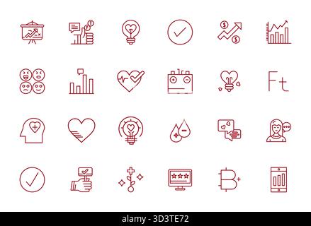 Perfectly balanced 24 Bold Line Grid Fitted vector icons for Positive, sized at High Resolution for harmonious integration in digital design projects. Stock Vector