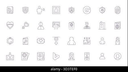 Beautifully rendered 32 Thin Line Detail Enhanced vector icons for Identity, created at 128x128 resolution for stunning visual consistency across plat Stock Vector