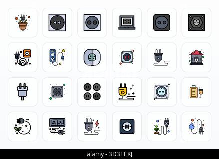 Distinctive pack of 24 Pixel Optimized vector icons inspired by Electrical Outlet, crafted in Filled Line format at 64x64 for memorable brand experien Stock Vector