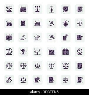 Comprehensive bundle featuring 36 vector icons in Filled design for Judgement, delivered in crisp Retina Ready Grid Fitted quality. Stock Vector