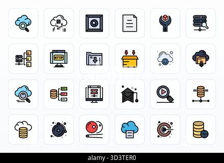 Premium collection of 24 Filled Line vector icons for Retrieval, meticulously crafted in 64x64 Editable resolution for superior visual impact. Stock Vector