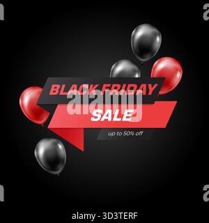 Black Friday Sale Banner with Balloons Stock Vector