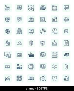 Meticulously crafted 42 Regular Bold Outline vector icons for Computer, delivered in 256x256 Detail Enhanced quality for uncompromising design standar Stock Vector