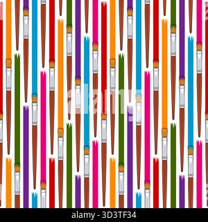 Seamless pattern with painting brushes. Vector colored background. Stock Vector