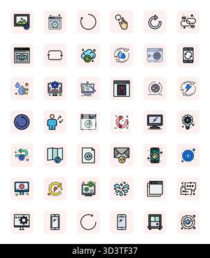 Carefully curated 42 LineFilled vector icons for Refresh, featuring 64x64 Pixel Optimized resolution for consistent brand representation and user expe Stock Vector