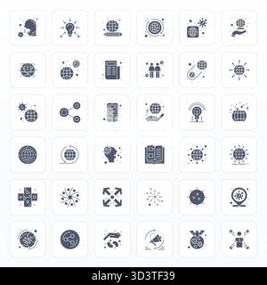 Exclusive collection of 36 Glyph vector icons for Spread, developed with High Resolution Display Perfect resolution for premium brand experiences. Stock Vector
