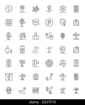 Explore 42 Bold Line PIXEL Perfect vector icons in High Resolution resolution inspired by Directions. Perfect for web and app interfaces. Stock Vector