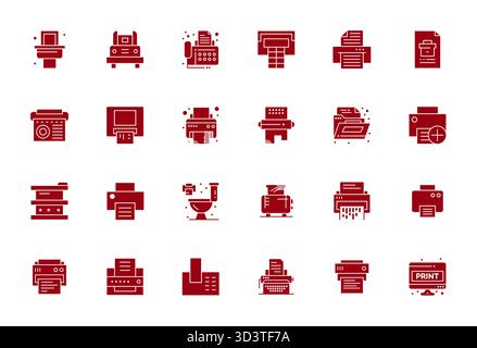 Vector pack with 24 Filled Pixel Optimized icons inspired by Printer, delivered in Retina Ready resolution ideal for scalable and creative design work Stock Vector
