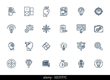 This collection features 24 Bold Line PIXEL Perfect vector icons tailored to the Strategy theme, optimized in Retina Ready format for digital design. Stock Vector